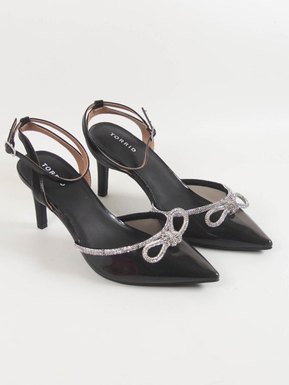 Torrid Black Rhinestone Bow Pointed Toe Slingback Heels Size 12WW Wide Width